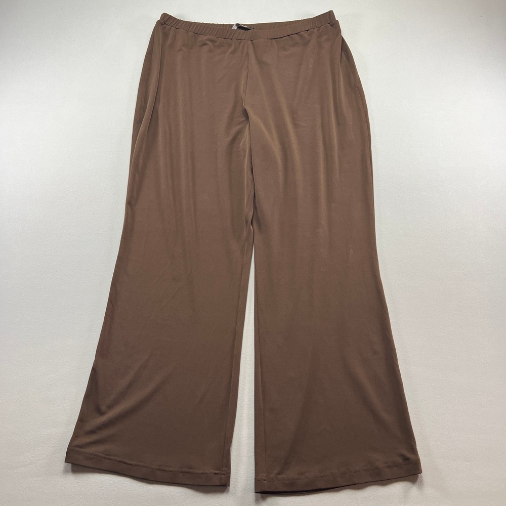 Nina Leonard Palazzo Pants Womens Large Brown Stretch Pull On High Rise Wide Leg